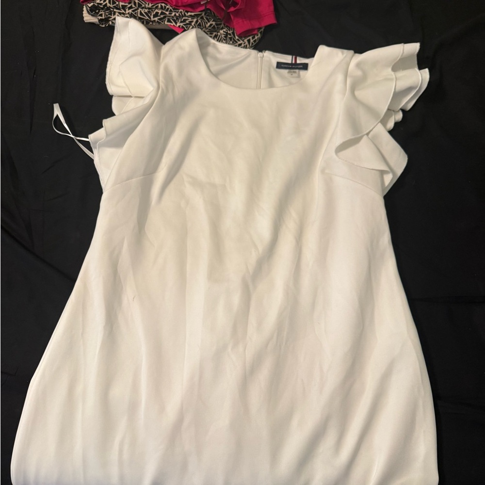 Tommy Hilfiger White Ruffled Flutter Sleeve Blouse